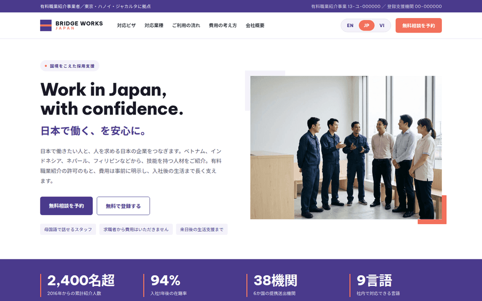 外国人材紹介の英日バイリンガル (BRIDGE WORKS JAPAN)の制作実績