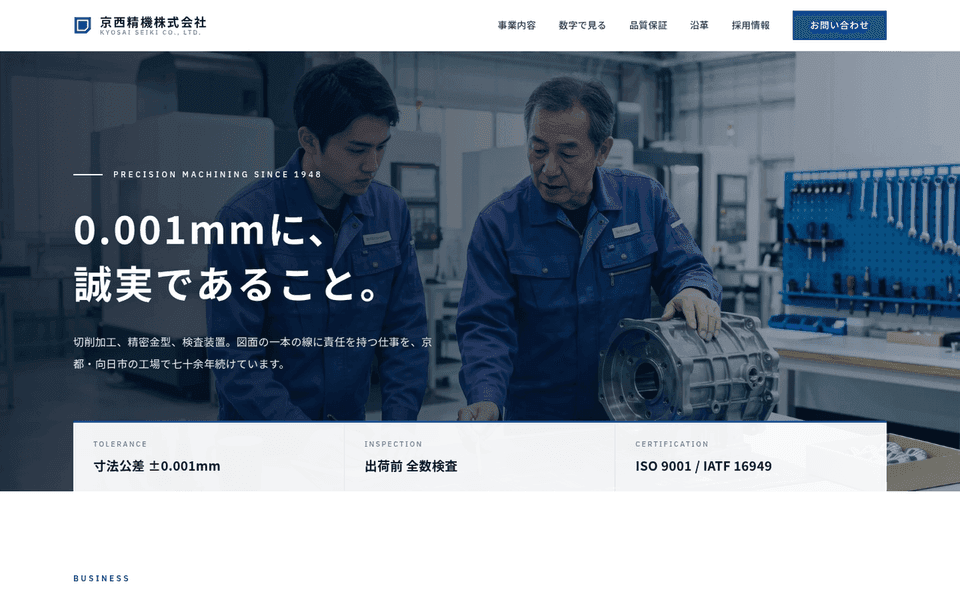 精密部品メーカーのコーポレート再構築 (京西精機)の制作実績